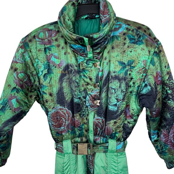 Vintage Skila Retro 80's Ski Suit Snowsuit One Piece Lion Motif Womens Size 6 - Picture 3 of 15